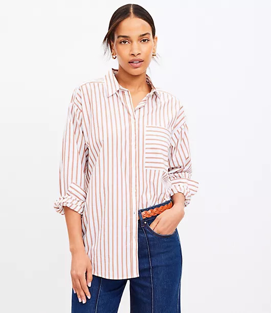Loft Petite Striped Oversized Pocket Shirt | LOFT
