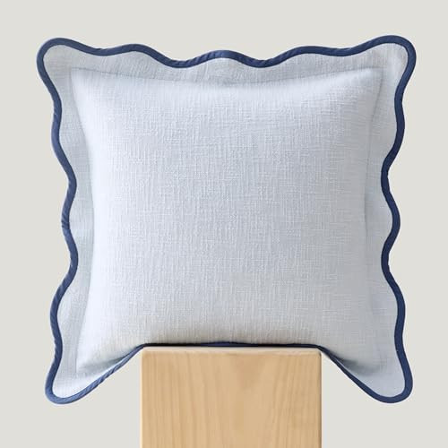 Double Stitch 100% Cotton Scalloped Throw Pillow Covers, Arctic Blue | Amazon (US)