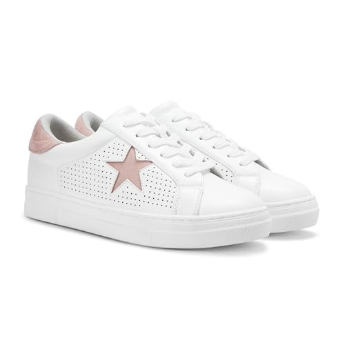 PARTY Women's Glitter Fashion Star Sneakers Low Top Platform Lace Up Comfortable Wedding Walking Shoes,White Mix,11 | Amazon (US)