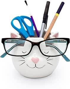 Luvberries Cat Glasses Holder Stand and Vase - White Cat Ceramic Sunglasses and Eyeglasses Stand ... | Amazon (US)