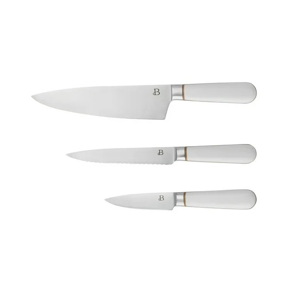 Beautiful by Drew Barrymore 3-piece Forged Kitchen Chef Knife Set in White with Gold Accents | Walmart (US)