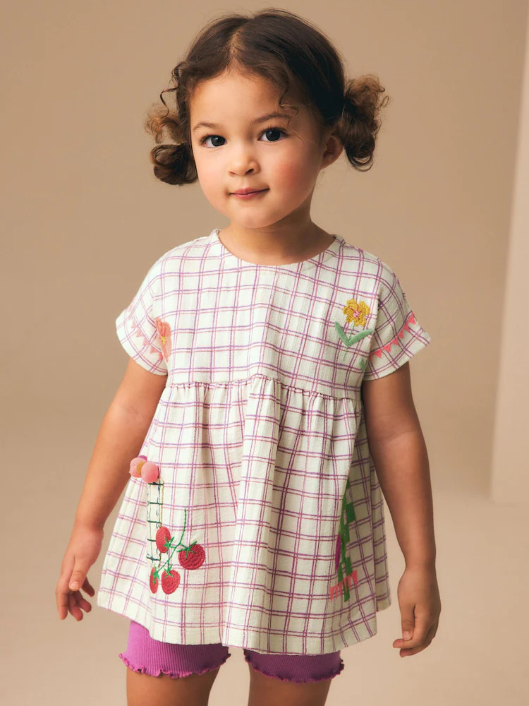 Purple Fruit Embroidery Peplum Top and Cycle Shorts Set (3mths-7yrs) | Next US