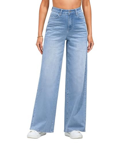 LookbookStore Womens Casual Denim Pants High Waisted Wide Leg Jeans Baggy Jeans for Woman Size Small Fits US Size 4 - 6 Bay Blue | Amazon (US)