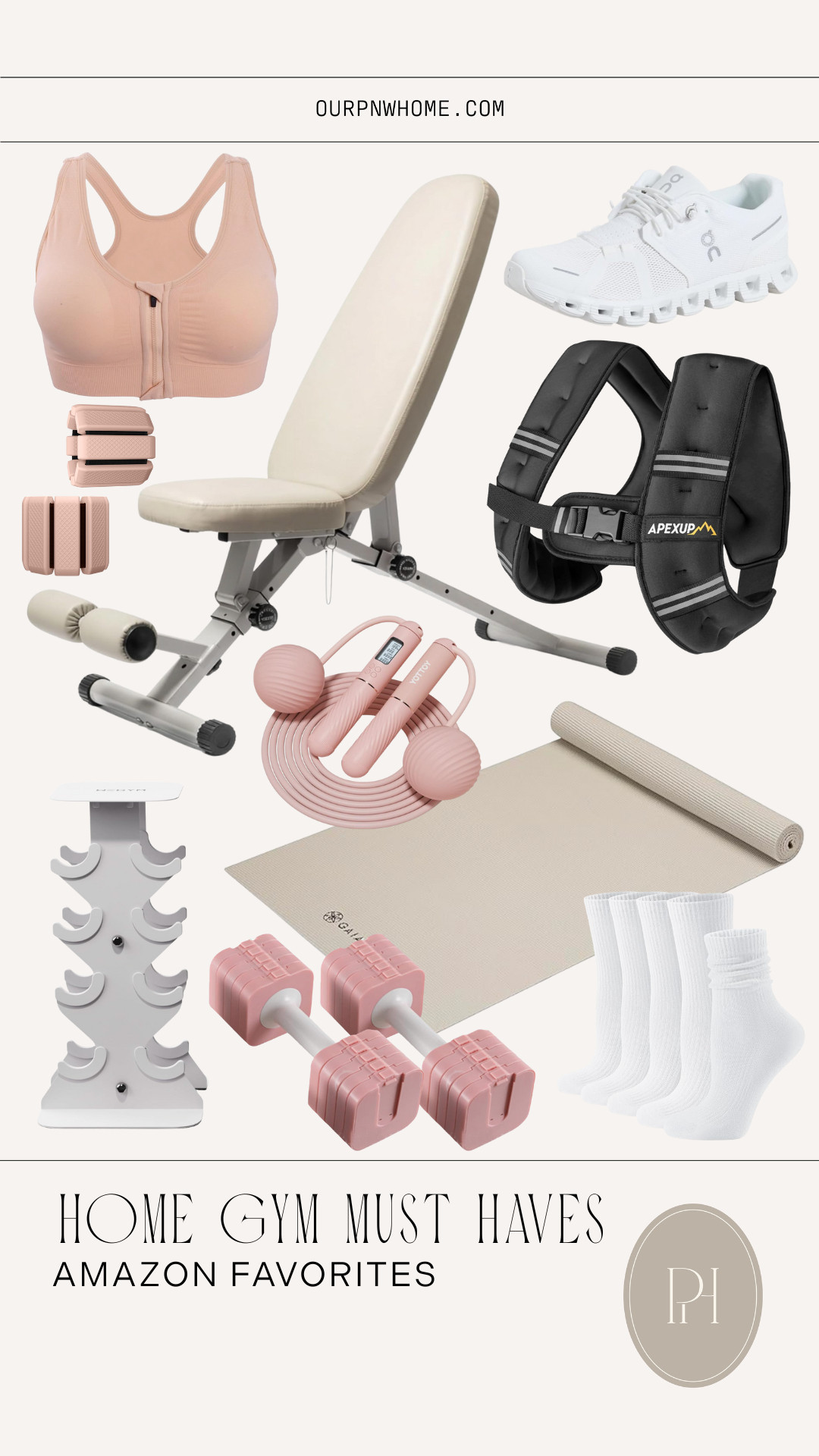 Home gym must haves from Amazon!

weights bench, workout gear, workout essentials, gym essentials, pink sports bra, white sneakers, trainers, tennis shoes, gym gear, white crew socks, weighted vest, jump rope, weight rack, adjustable weights, yoga mat, exercise mat, ankle weights, wrist weights, fitness goals, new year's resolution, healthy habits 

 #LTKgrwm #LTKfitnessgoals #LTKselfcare