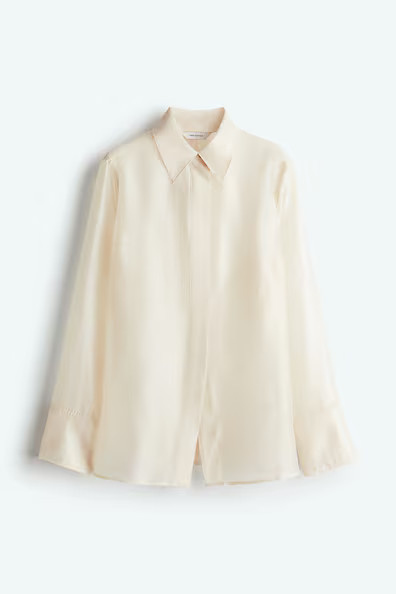 H & M - Defined-Waist Sheer Shirt - White | H&M (US + CA)