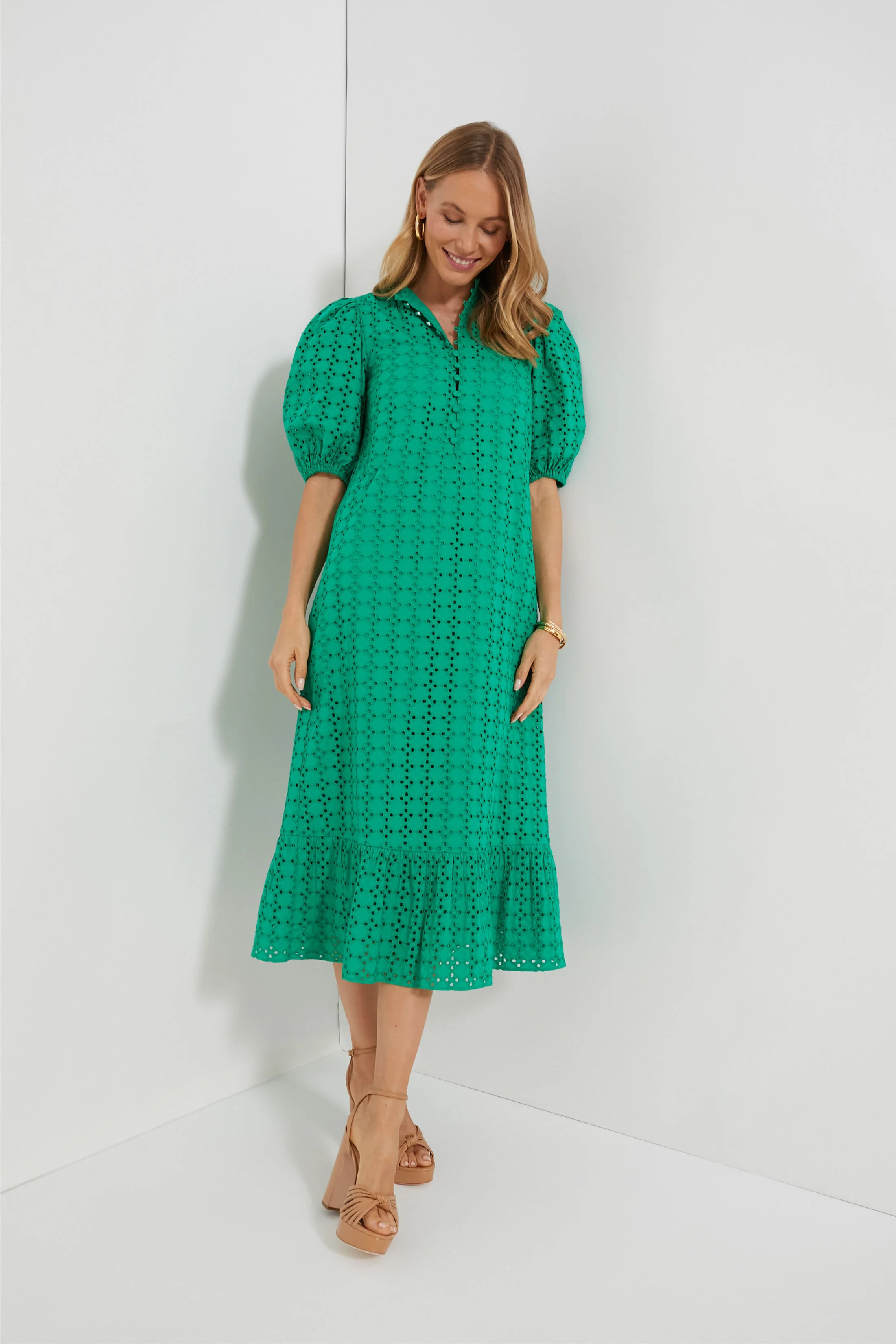Green Eyelet Midi Tryall Dress | Tuckernuck (US)
