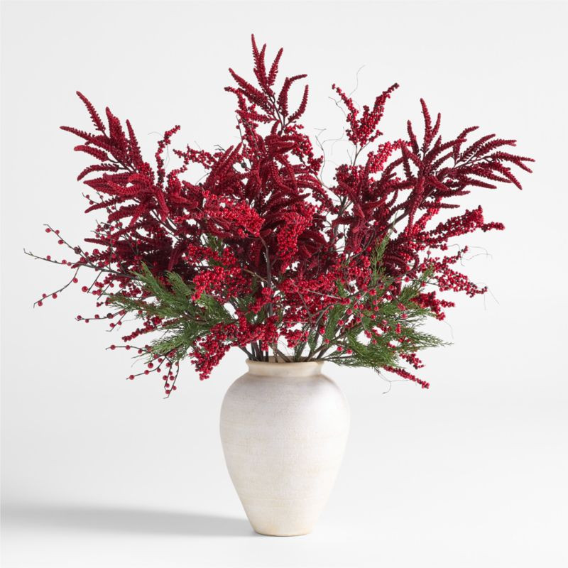 Green & Red Holiday Botanical Arrangement in Ophelia White Ceramic Vase | Crate & Barrel | Crate & Barrel