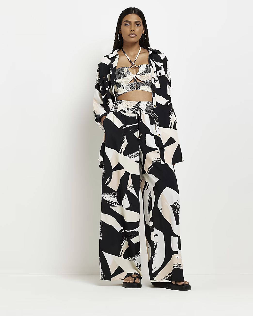 Cream print oversized beach shirt | River Island (UK & IE)