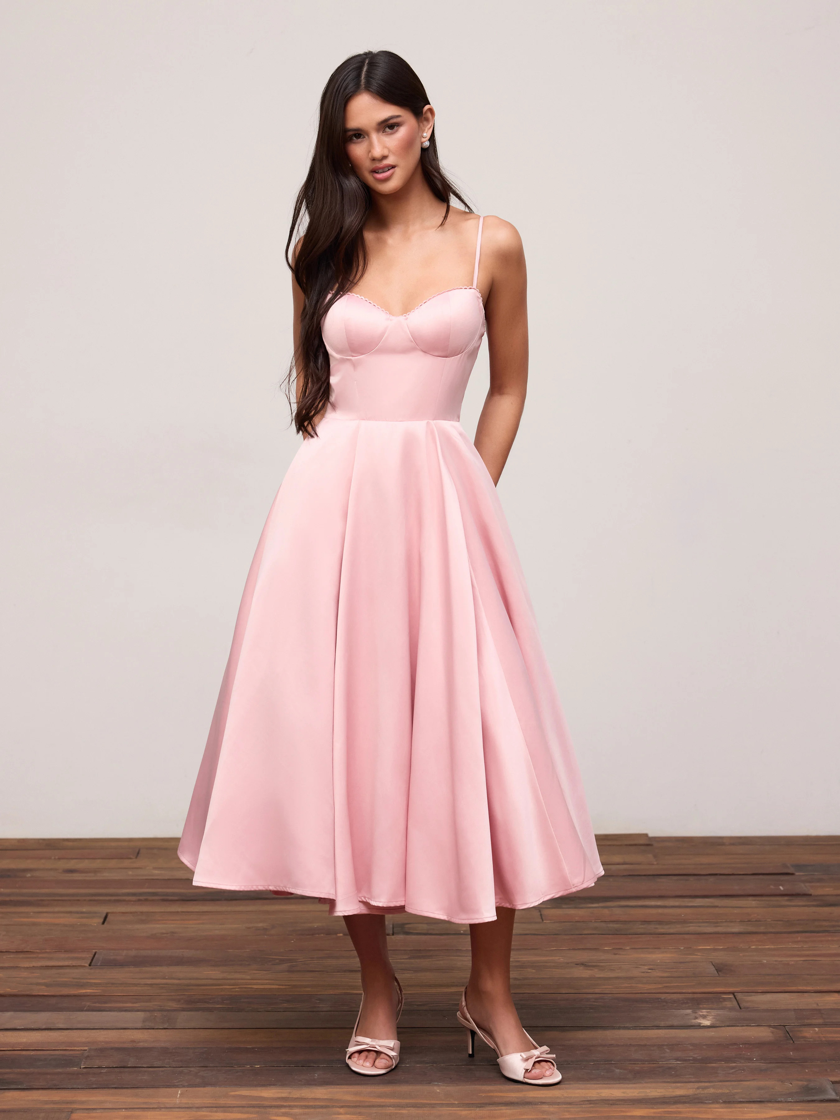 Satin Satin Sweetheart Flared Cami Maxi Dress For Date Wedding | Cider