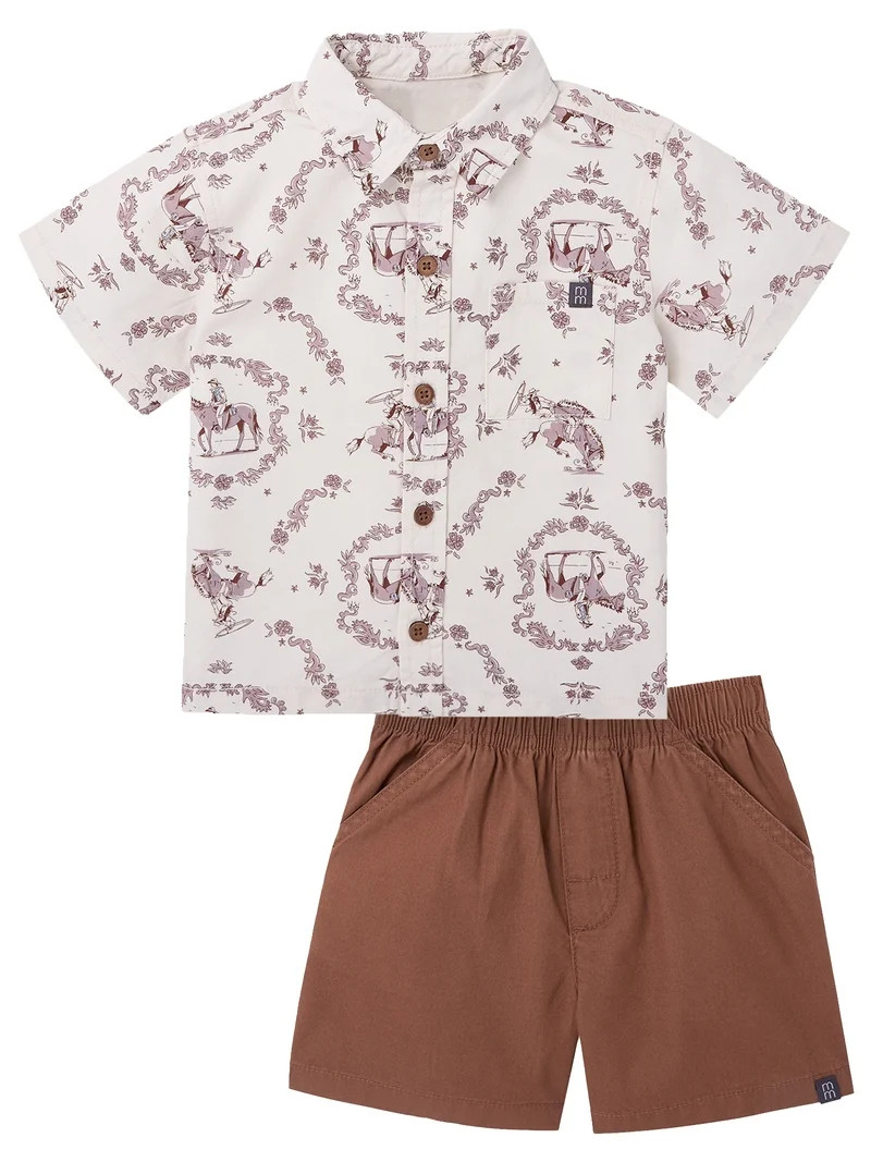 Modern Moments by Gerber Toddler Boy Button Front Shirt with Pocket and Short Set, 2-Piece, Sizes... | Walmart (US)