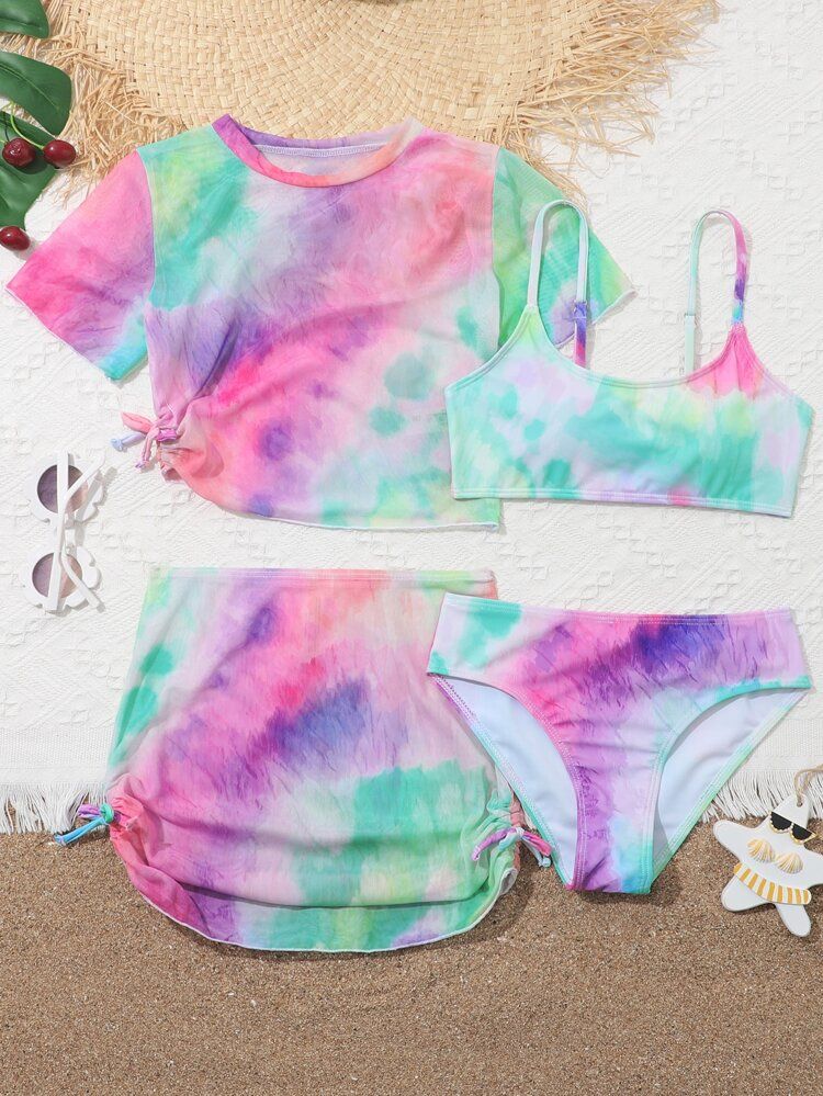 Girls 4pack Tie Dye Drawstring Side Bikini Swimsuit | SHEIN