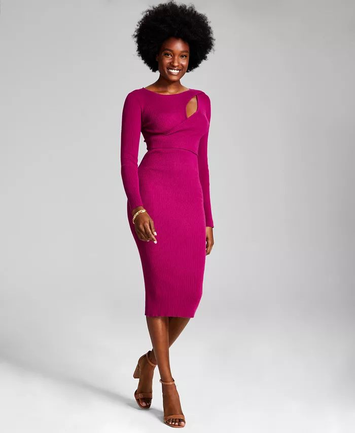 Women's Cutout Long-Sleeve Sweater Dress | Macys (US)