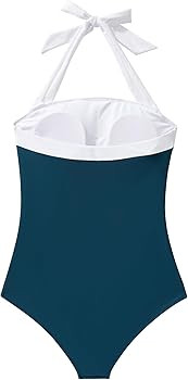 SUUKSESS Women Sexy Tummy Control One Piece Swimsuit Halter Retro Bathing Suit | Amazon (US)