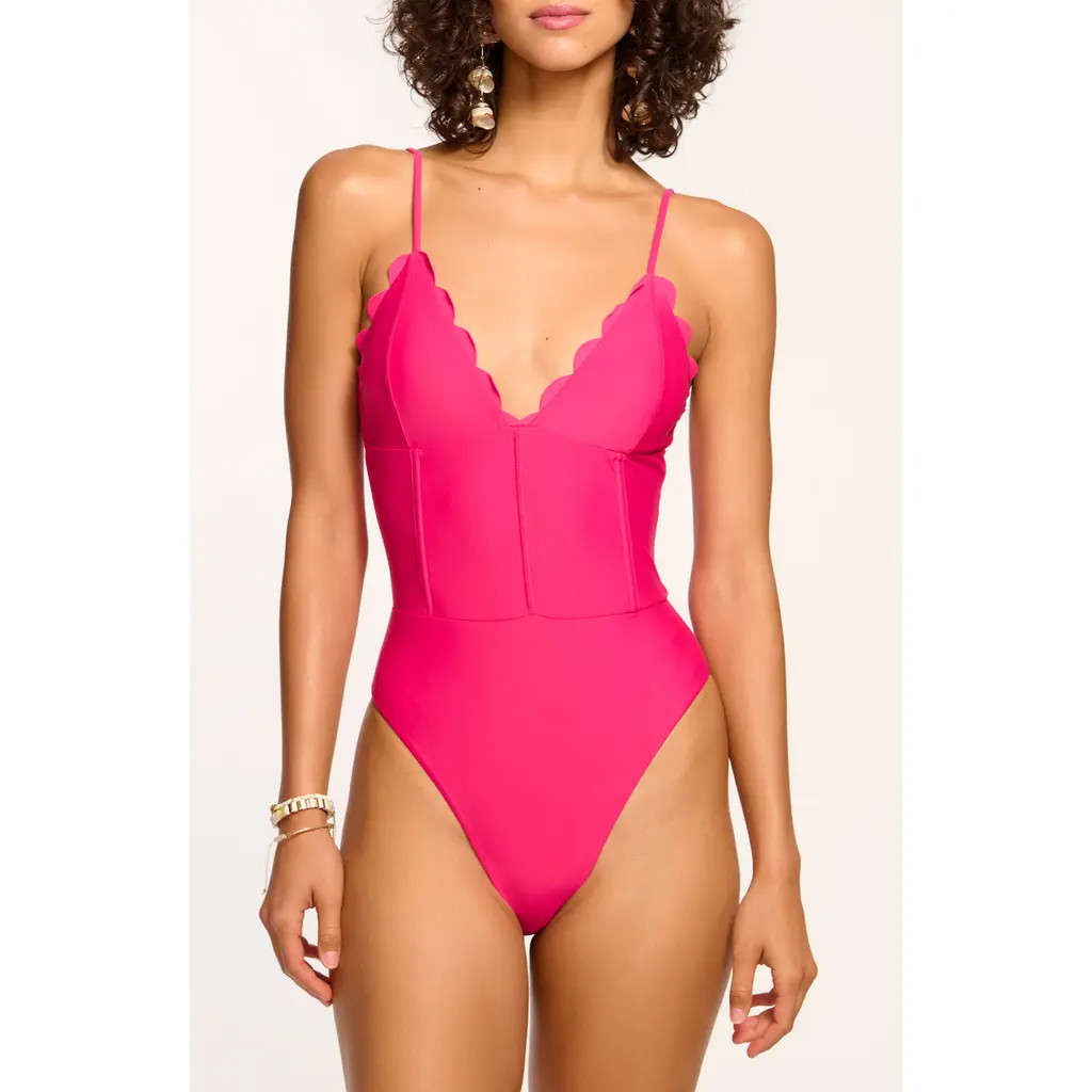 Ramy Brook Mikayla Scalloped One-Piece Swimsuit in Perfect Pink at Nordstrom, Size Large | Nordstrom