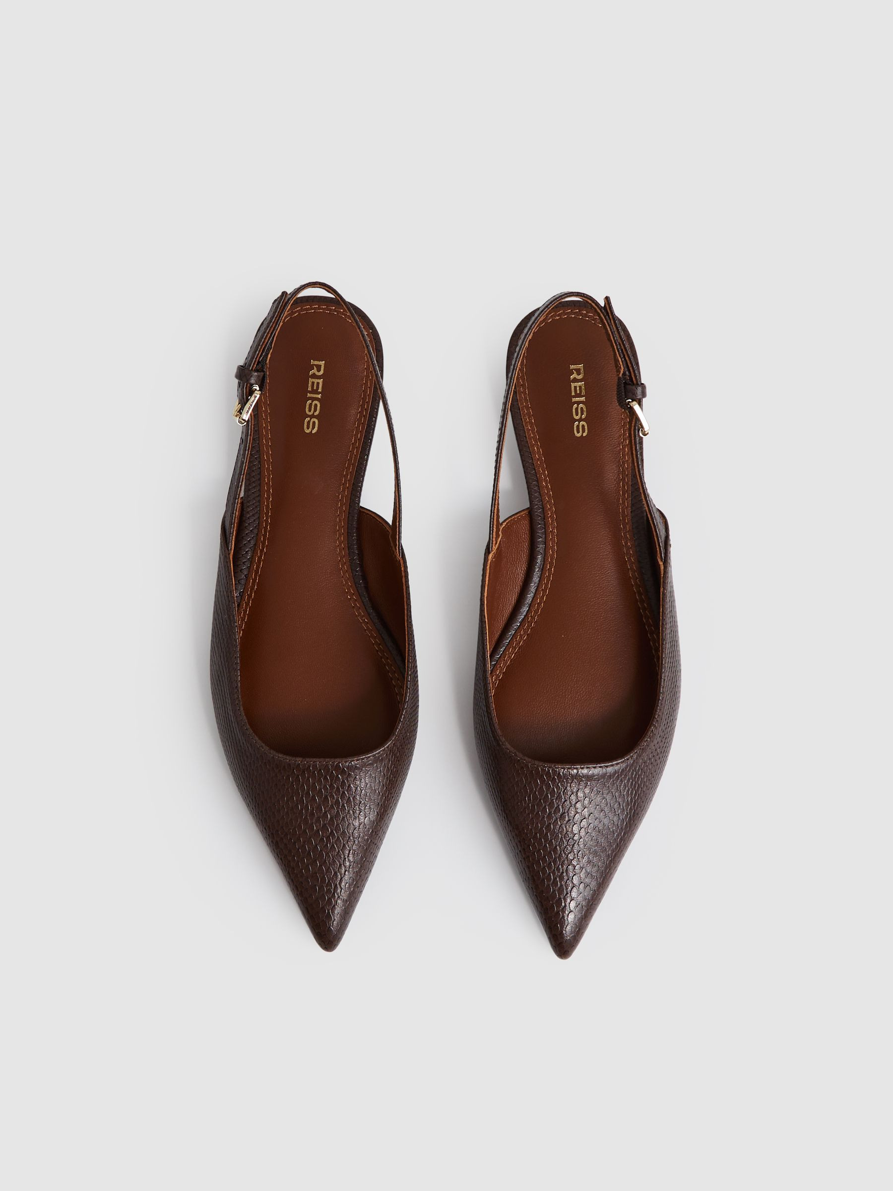 Leather Slingback Ballerina Pumps in Chocolate | Reiss US