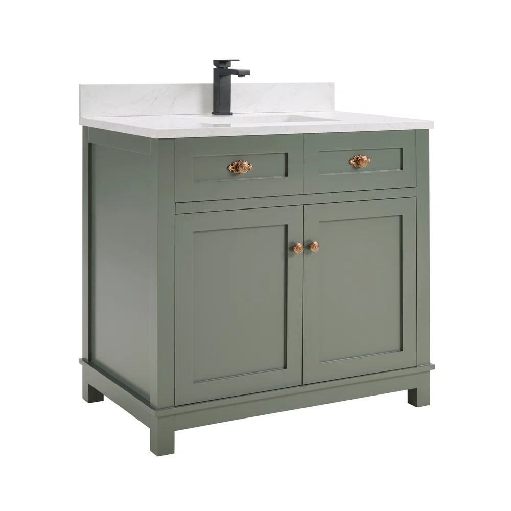 36" Cadet Finish Solid Wood Sink Vanity  With 1' Artificial Stone Top | Wayfair North America