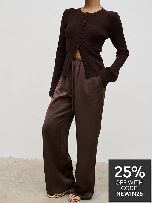 Pretty Lavish Breya Satin Drawstring Trousers - Brown | Very (UK)