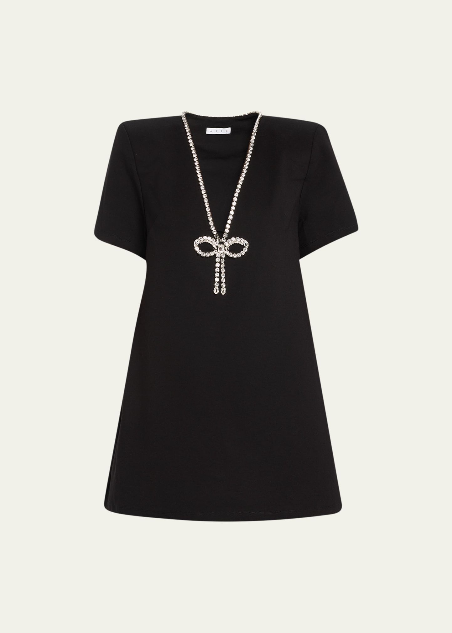 AREA Crystal Bow V-Neck Shirtdress | Bergdorf Goodman