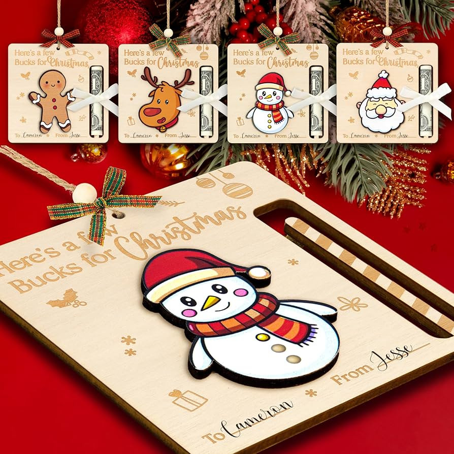 Unique Christmas Money Holders For Cash Gift - 4 Pcs Christmas Money Holder Ornaments, Wooden Mon... | Amazon (US)
