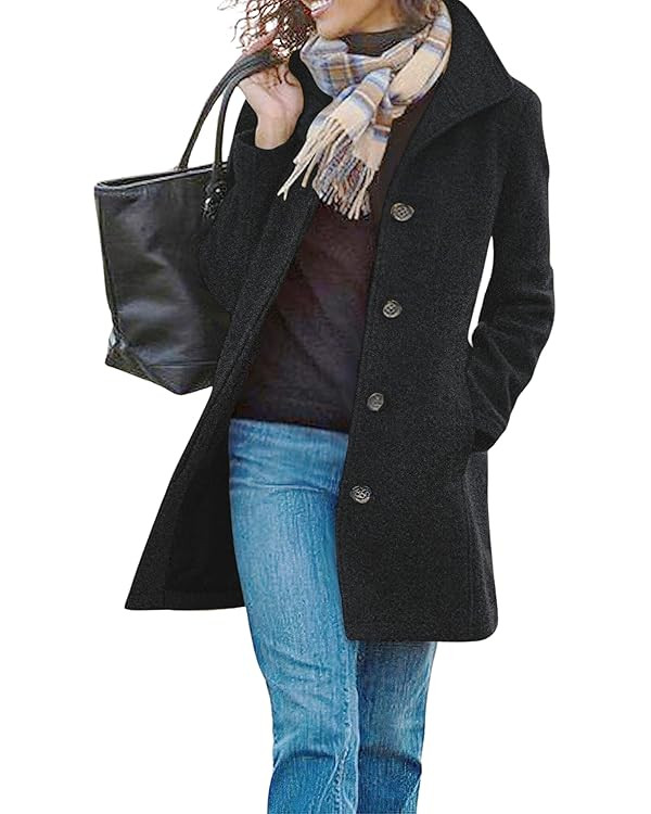 CHARTOU Women's Casual Thicken Wool Blend Stand Collar Single Breasted Pea Coat | Amazon (US)