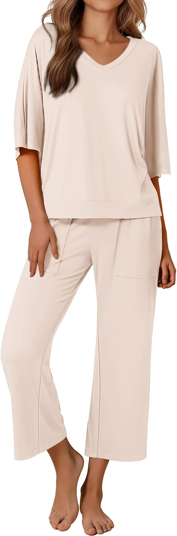 Ekouaer Womens Pajama Sets Lounge Sets for Women Two Piece Outfits Short Sleeve Tops and Wide Leg... | Amazon (US)