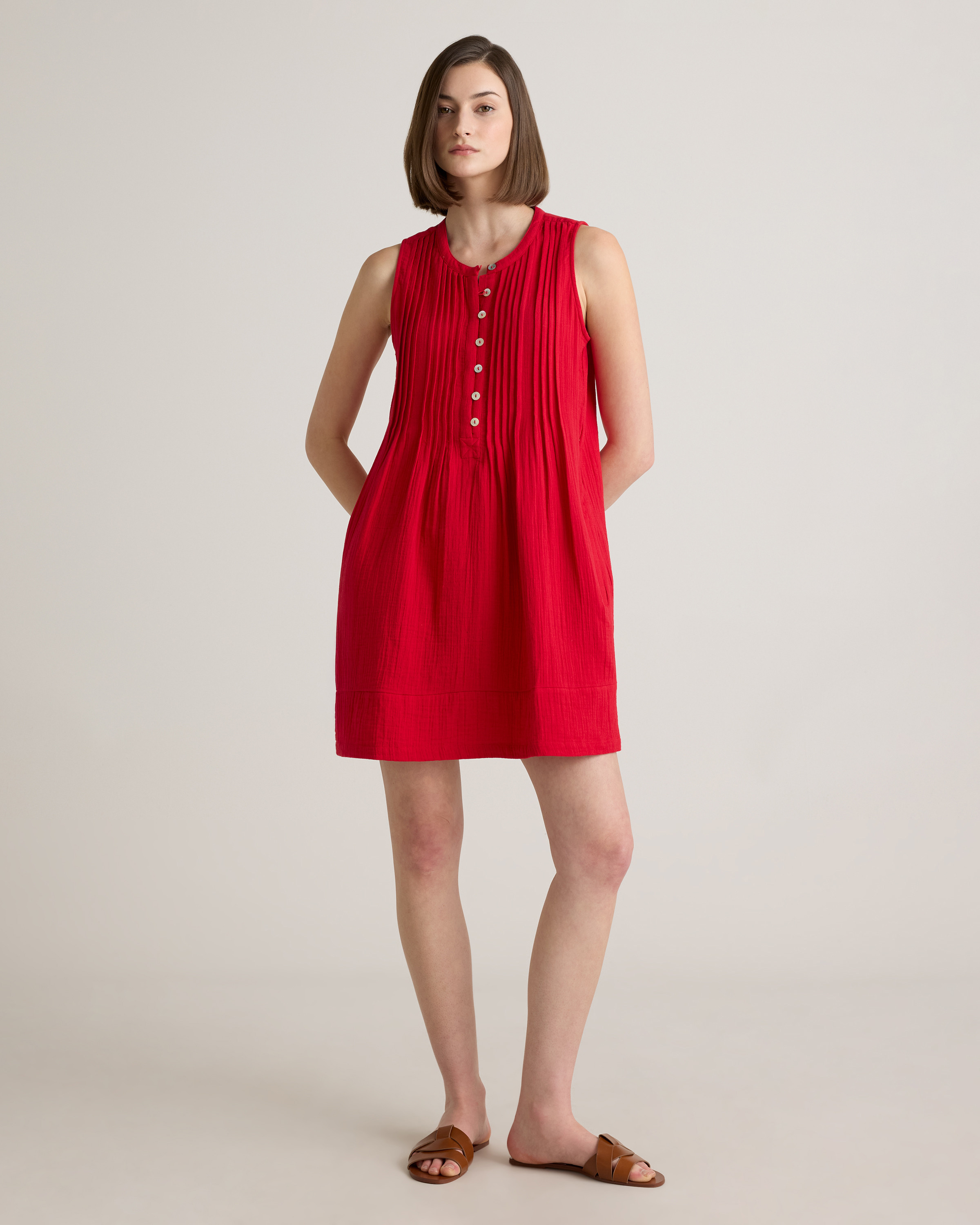 Quince | Women's Gauze Sleeveless Swing Dress in Wild Cherry, Size Small, Organic Cotton | Quince