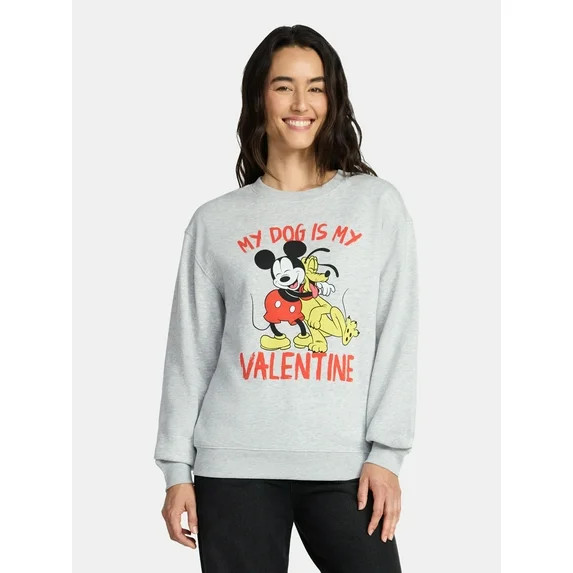 Mickey Mouse Women's My Dog Is My Valentine Graphic Sweatshirt with Long Sleeves, Sizes XXS-XXL | Walmart (US)