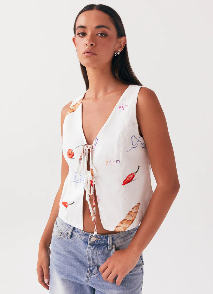 Tina Linen Vest Top - Banchetto | Peppermayo (Global)