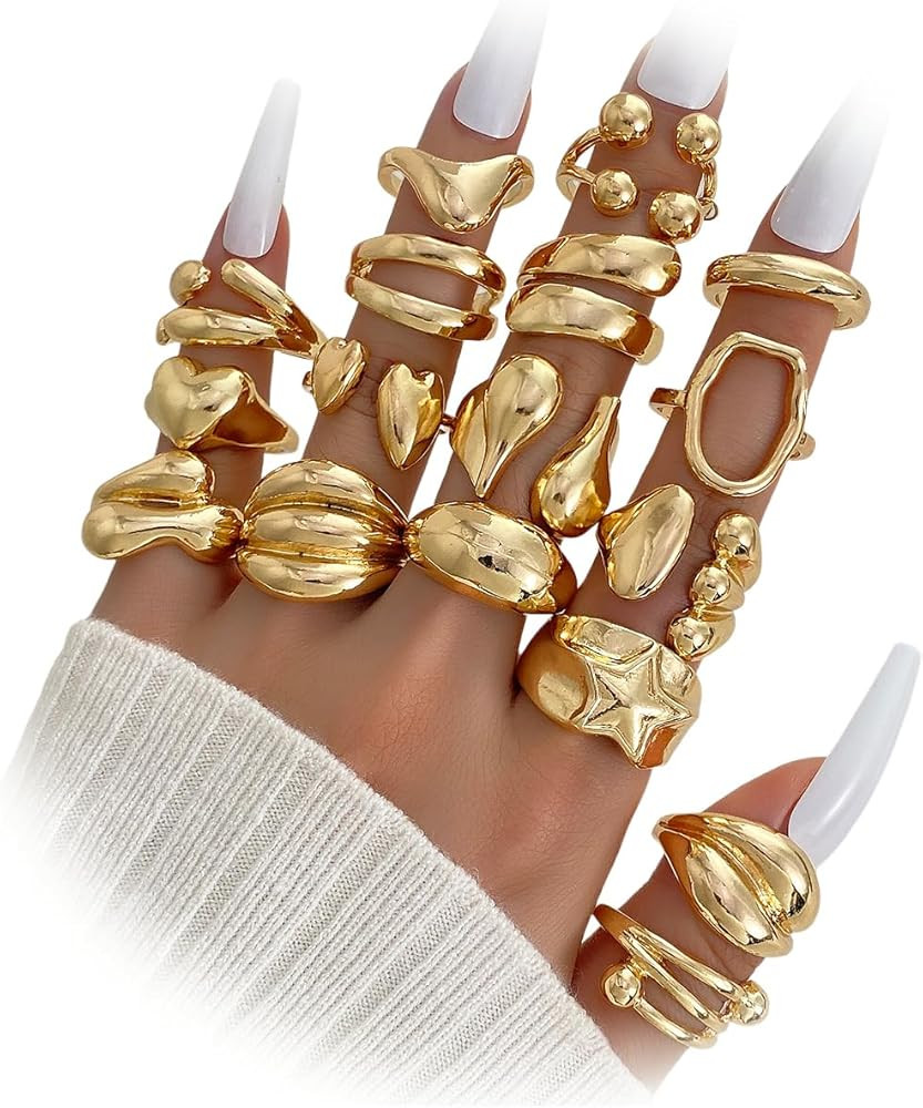 Chunky Rings for Women Non Tarnish 14k Stackable Dome Statement Rings Sets Vintage Dainty Knuckle... | Amazon (US)