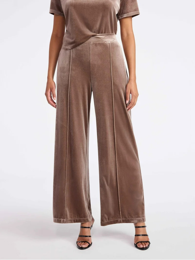 Sofia by Sofia Vergara Women's and Women's Plus Size Velvet Wide Leg Pants, 32" Inseam, Sizes XS-... | Walmart (US)