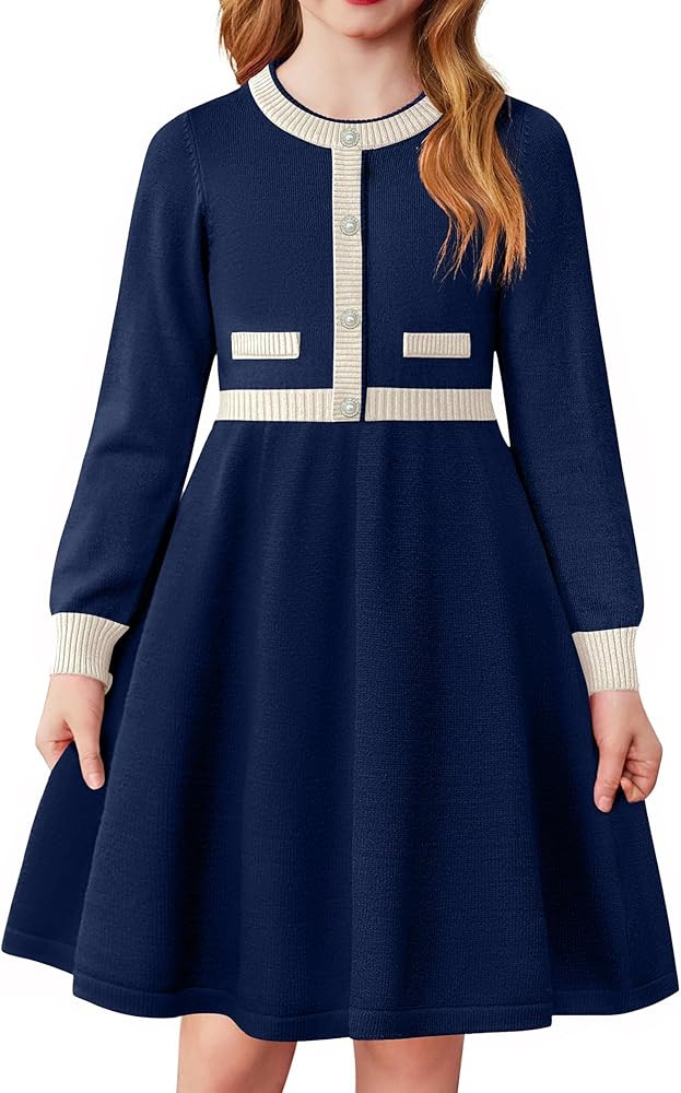 Arshiner Girls Sweater Dress Long Sleeve Button Knit Fall Winter Pullover Dresses for Kids 5-12 Y... | Amazon (US)