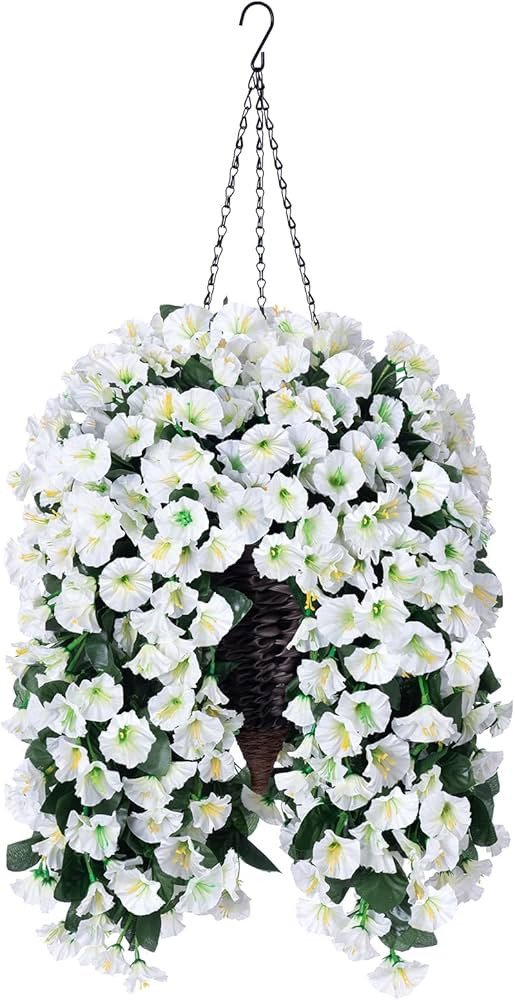 Artificial Faux Hanging White Flowers Plants Basket for Outdoor Winter Christmas, Fake UV Resista... | Amazon (US)