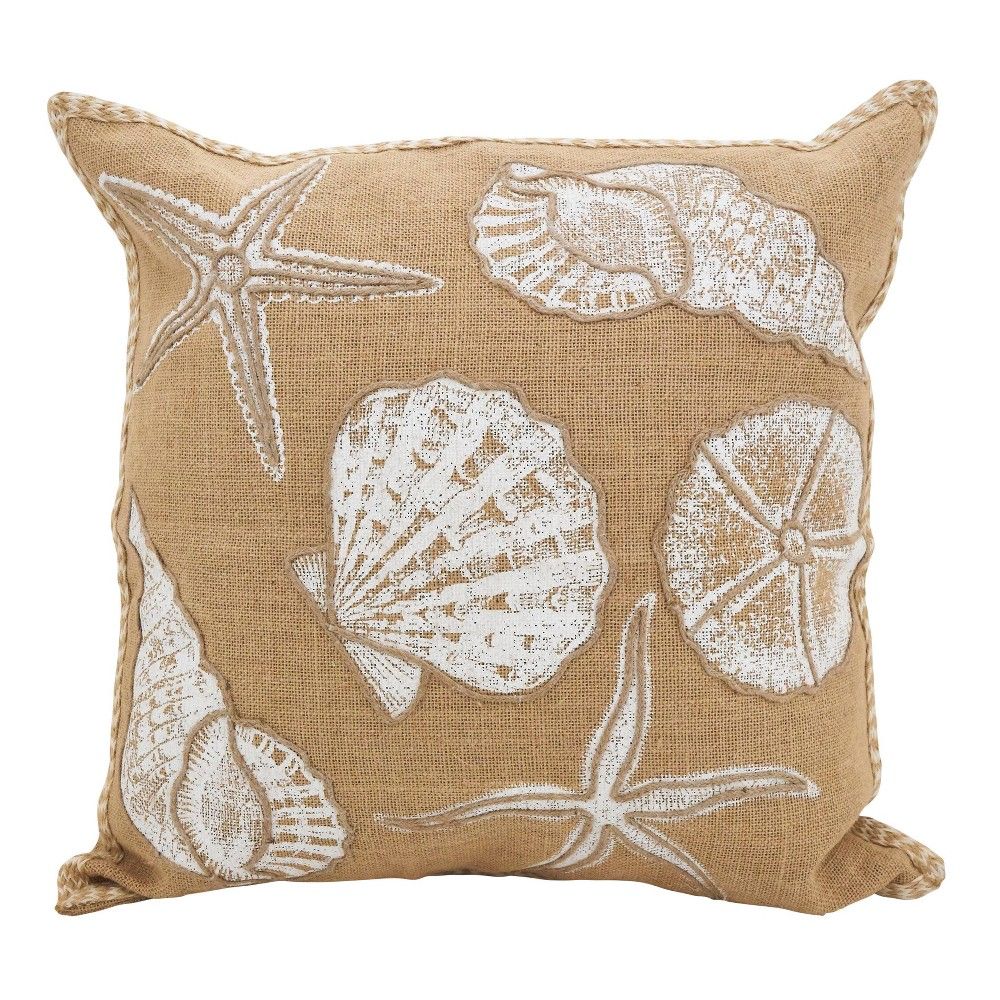 20""x20"" Oversize Stitched Seashells Down Filled Square Throw Pillow Beige - Saro Lifestyle | Target
