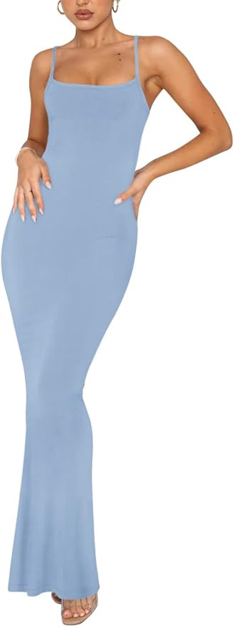 REORIA Women's Sexy Lounge Slip Long Dress Elegant Sleeveless Backless Ribbed Bodycon Maxi Dresse... | Amazon (US)