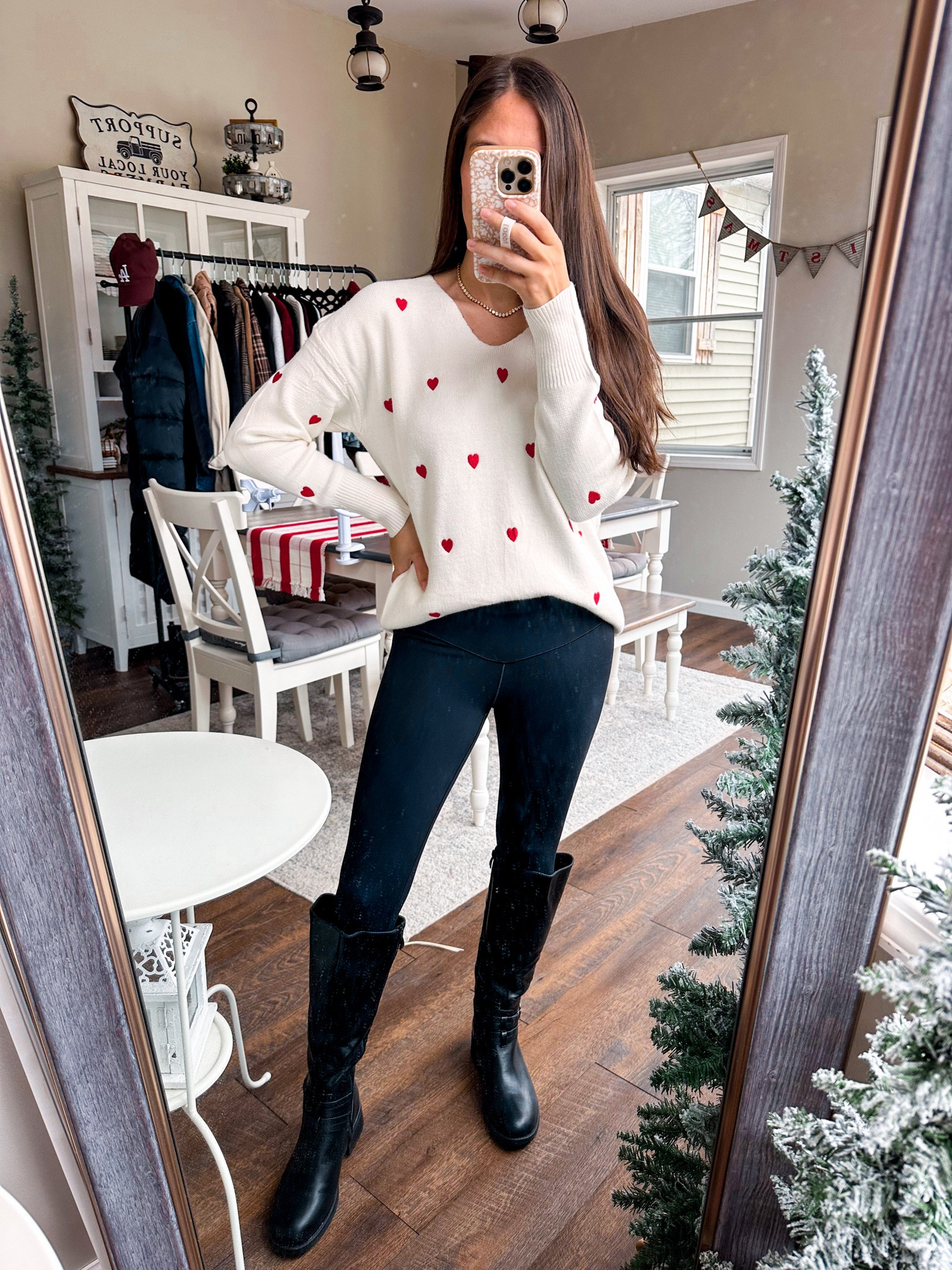 Amazon Valentine’s Day look! The cutest sweater with hearts! Wearing small 
Leggings small short 
Boots tts 

#LTKFindsUnder50 #LTKFindsUnder100 #LTKStyleTip