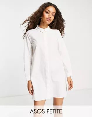 ASOS DESIGN Petite – Mini-Hemdkleid aus Baumwolle in Weiß | ASOS (Global)