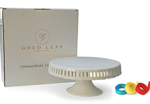 10 inch Pedestal Footed Cake Display Stand with Scalloped Edge and Interchangeable Ribbon Trim (I... | Amazon (US)