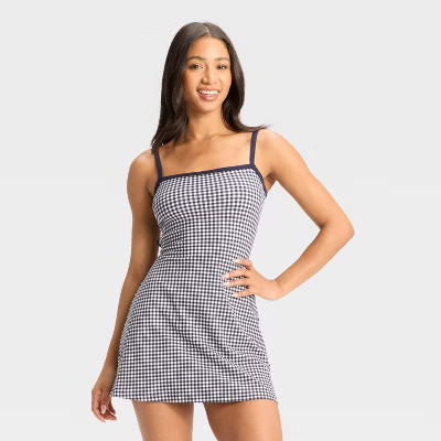 Women's ButterBliss Mini Skater Dress - Wild Fable™ Navy Blue Gingham XS | Target