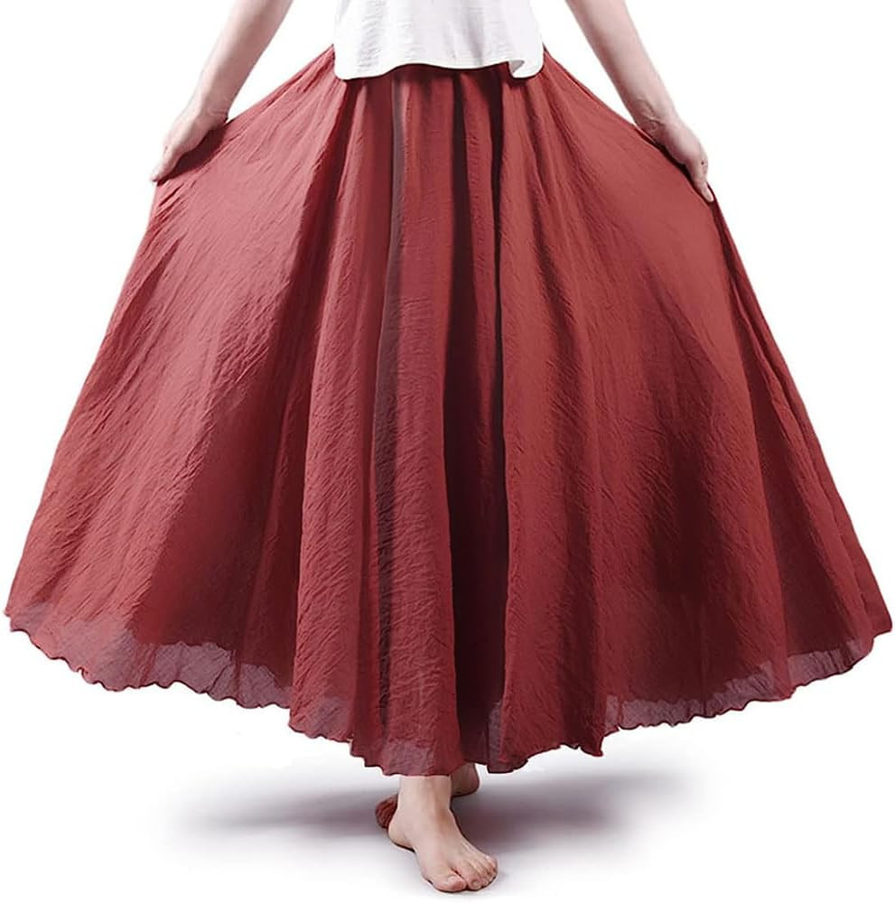 ASHER FASHION Women's Bohemian Style Elastic Waist Band Cotton Linen Long Maxi Skirt Dress | Amazon (US)