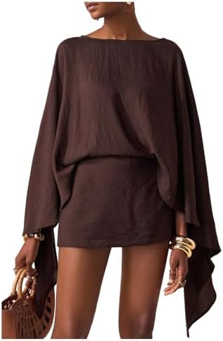 MakeMeChic Women's Linen Sets 2 Piece Sets Summer Poncho Tops and Skorts Vacation Outfits | Amazon (US)