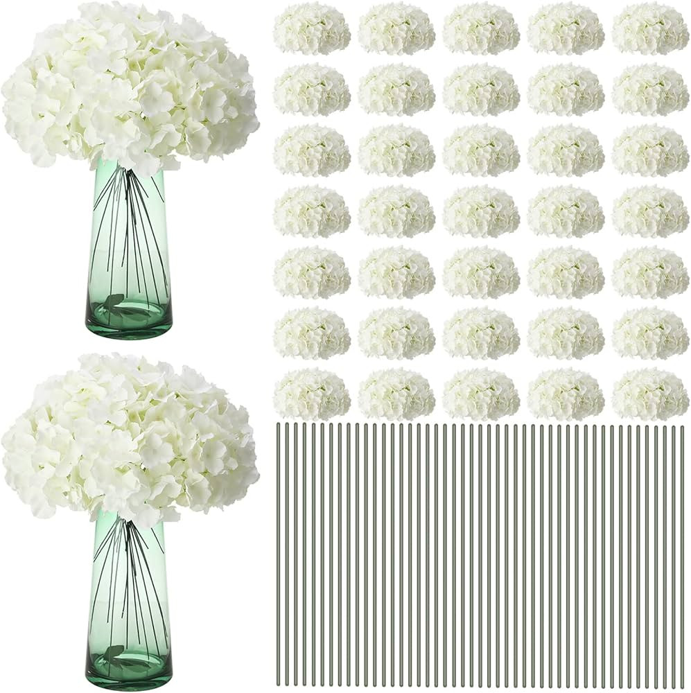 Unittype 100 Pieces Silk Hydrangea Artificial Flowers Heads with Stems Full Hydrangea Flowers for... | Amazon (US)