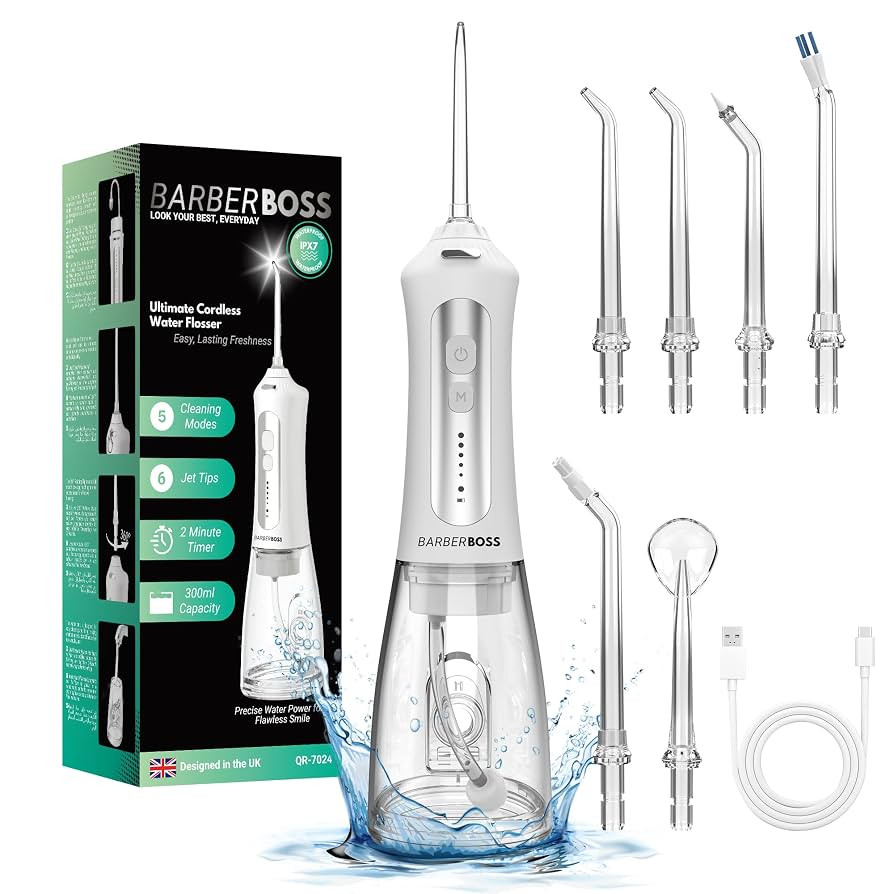 BarberBoss Water Flosser, Portable Oral Irrigator, Electric Tooth Flosser, Teeth Cleaning Kit, Co... | Amazon (UK)