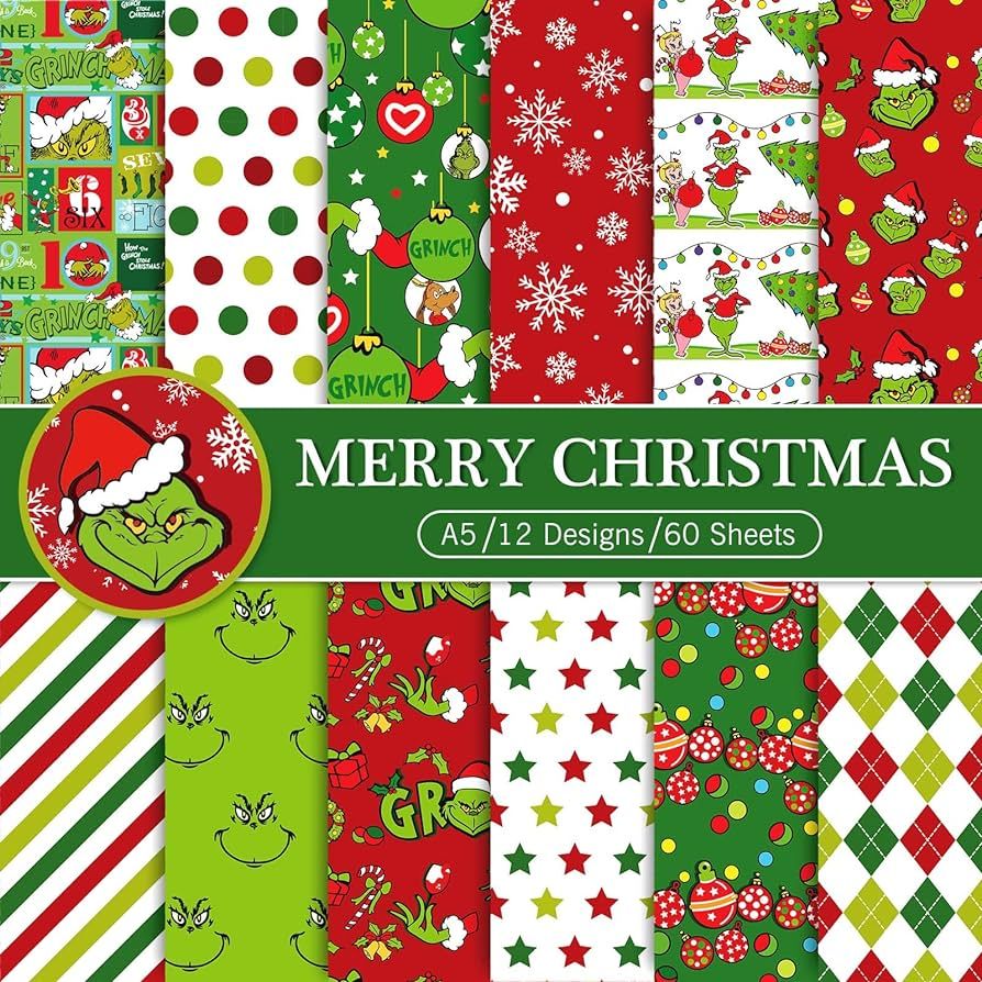 Whaline 60Pcs Christmas Pattern Paper A5 Size Colorful Double-Sided Merry Christmas Scrapbook Pap... | Amazon (US)