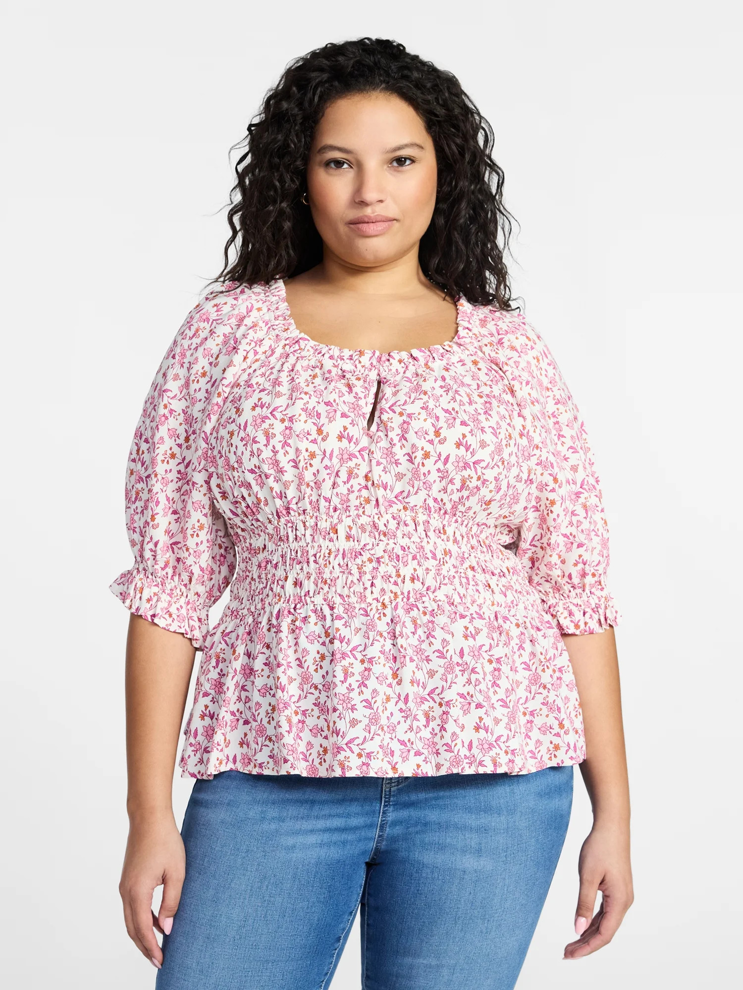 Terra & Sky Women’s Plus Smocked Waist Blouse, Sizes 0X-5X | Walmart (US)