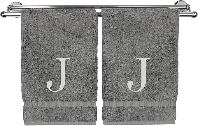 Monogrammed Hand Towel, Personalized Gift, Set of 2- Silver Block Letter Embroidered Towel - Extr... | Amazon (US)