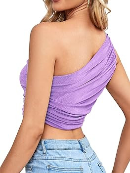 LYANER Women's Sexy Ruched One Shoulder Sleeveless Crop Top Strappy Cami Tank | Amazon (US)