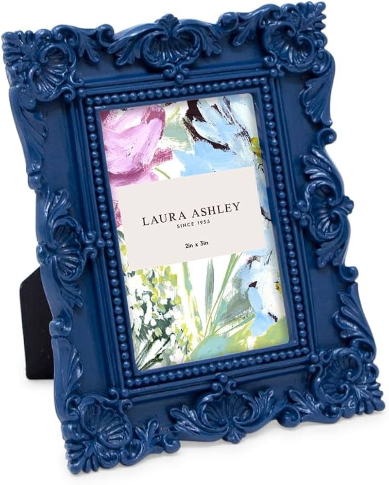Laura Ashley 2x3 Navy Ornate Textured Hand-Crafted Resin Picture Frame with Easel, for Tabletop &... | Amazon (US)