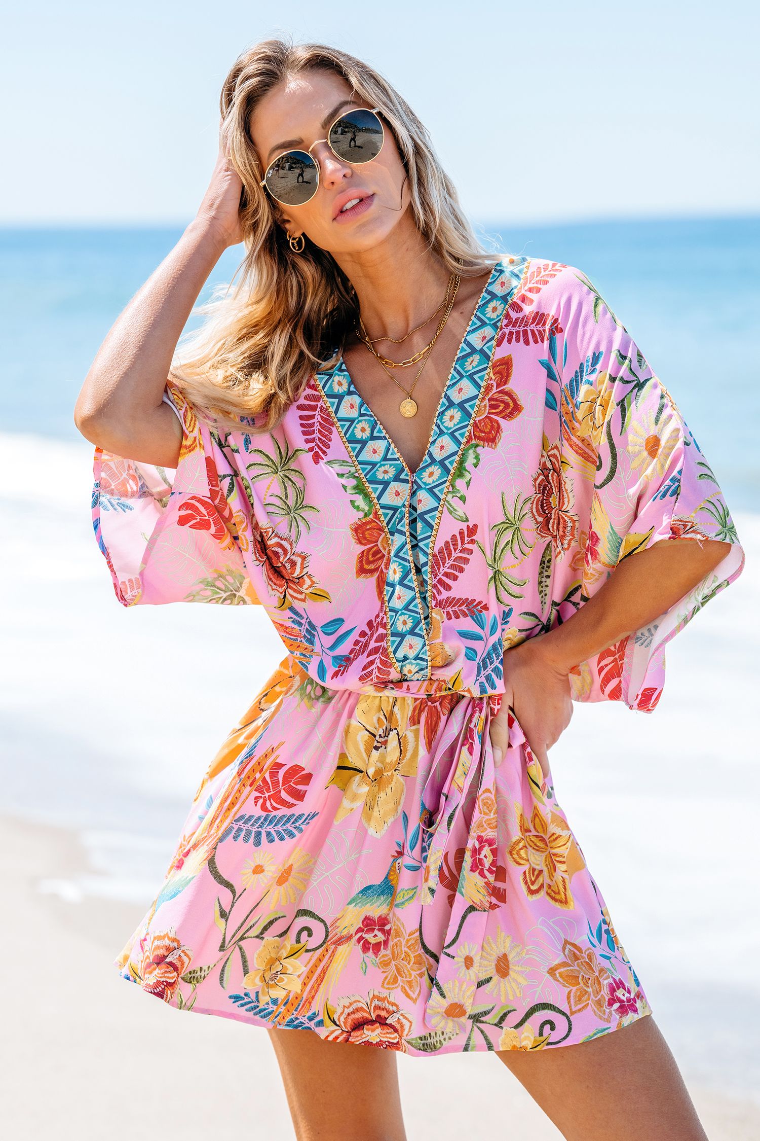 NewPink Tropical Dolman Sleeve Mini Dress | Cupshe US