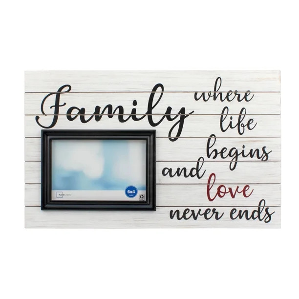 Mainstays 6" x 4" Rectangular 'Family' Wood Table Top Single Photo Frame, Worn White | Walmart (US)