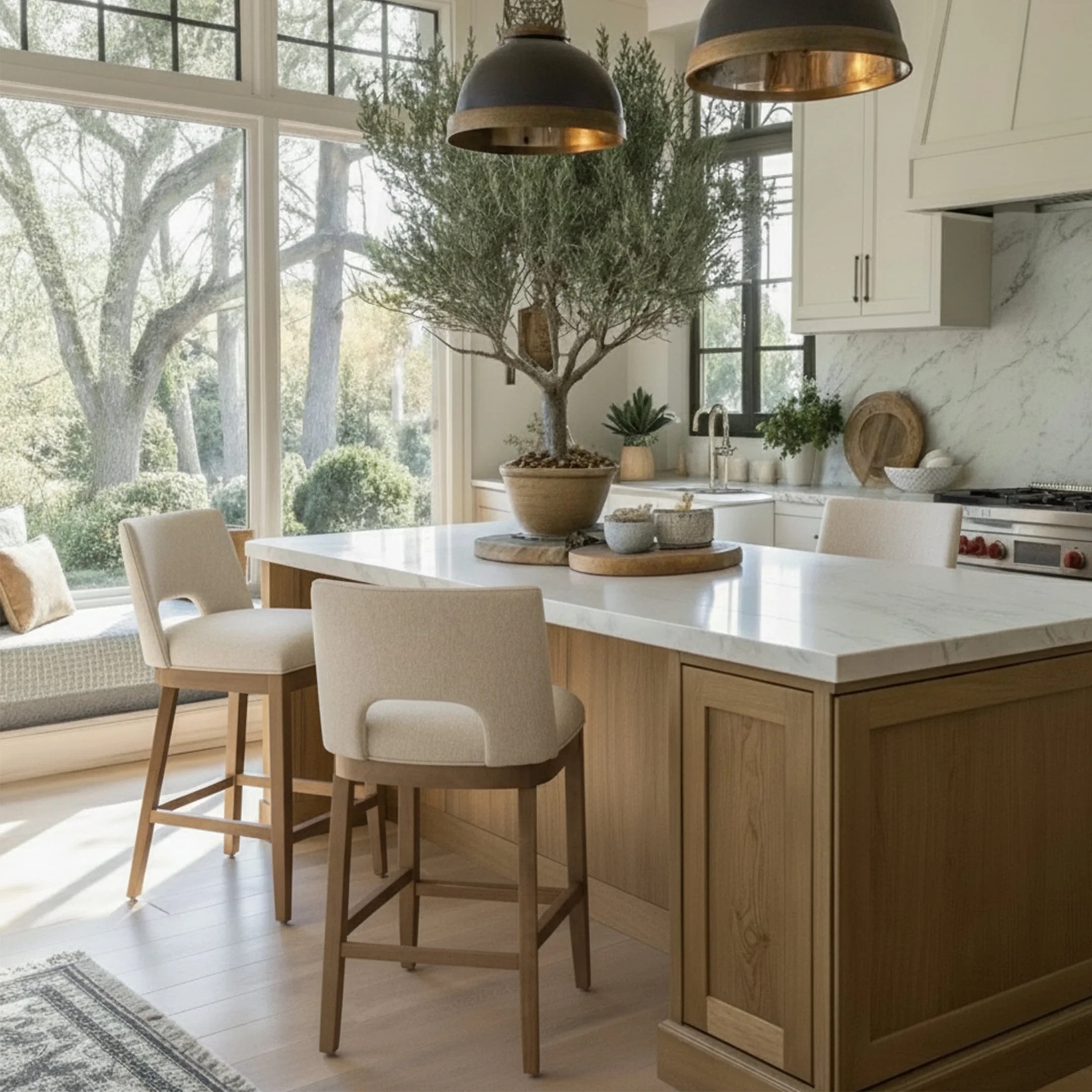 Guyou Linen Bar Stools Set of 2, 26" Modern Counter Height Barstools, Farmhouse Wooden Kitchen Is... | Walmart (US)